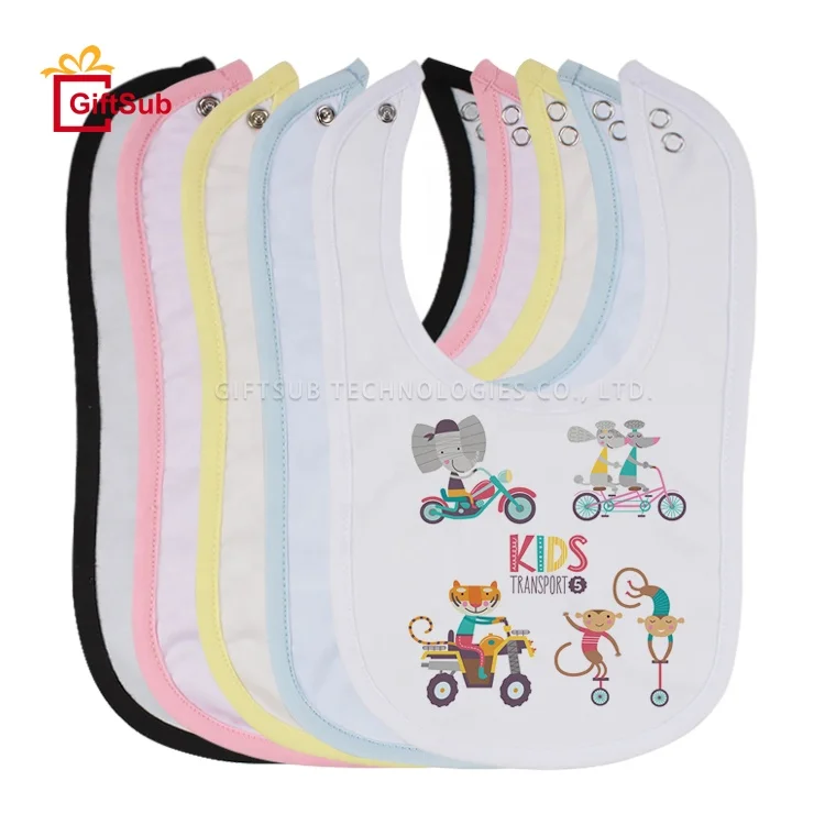 Custom Printed Sublimation Front Polyester Back Cotton Terry Cloth Eating And Teething Newborn Baby Bibs With Snaps