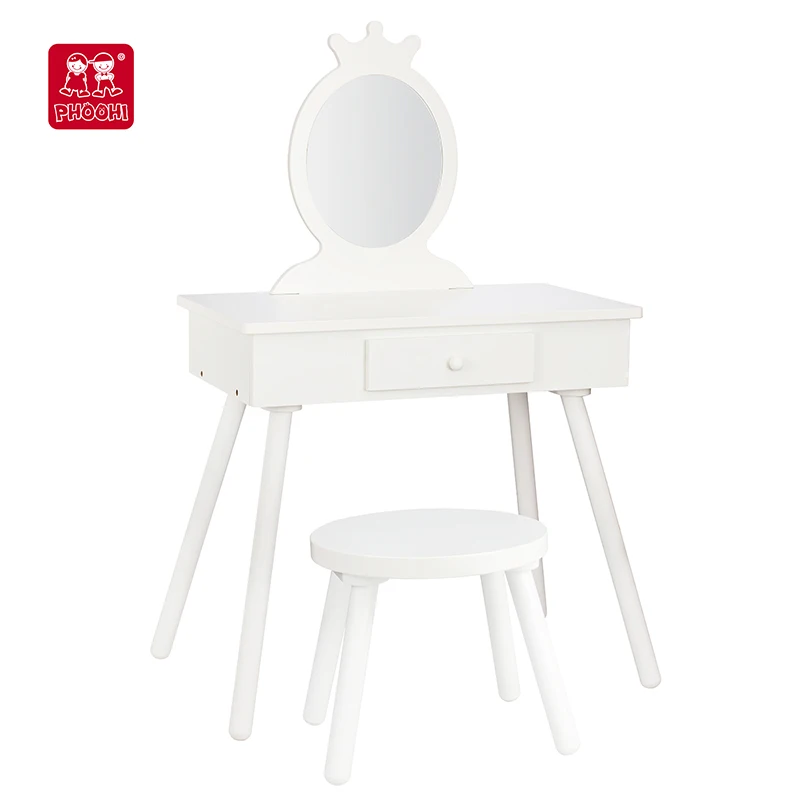 Kids Wooden Crown Dresser and Stool Set Wooden Chair Modern Eco-friendly Kids Furniture Set Furniture Sets for Children 3+