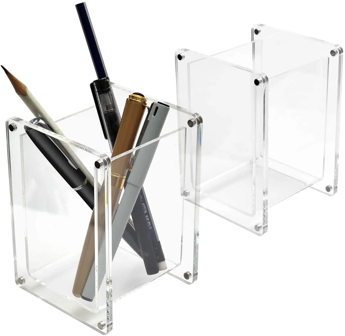 Clear Acrylic Pen Holder With Magnetic Photo Frame