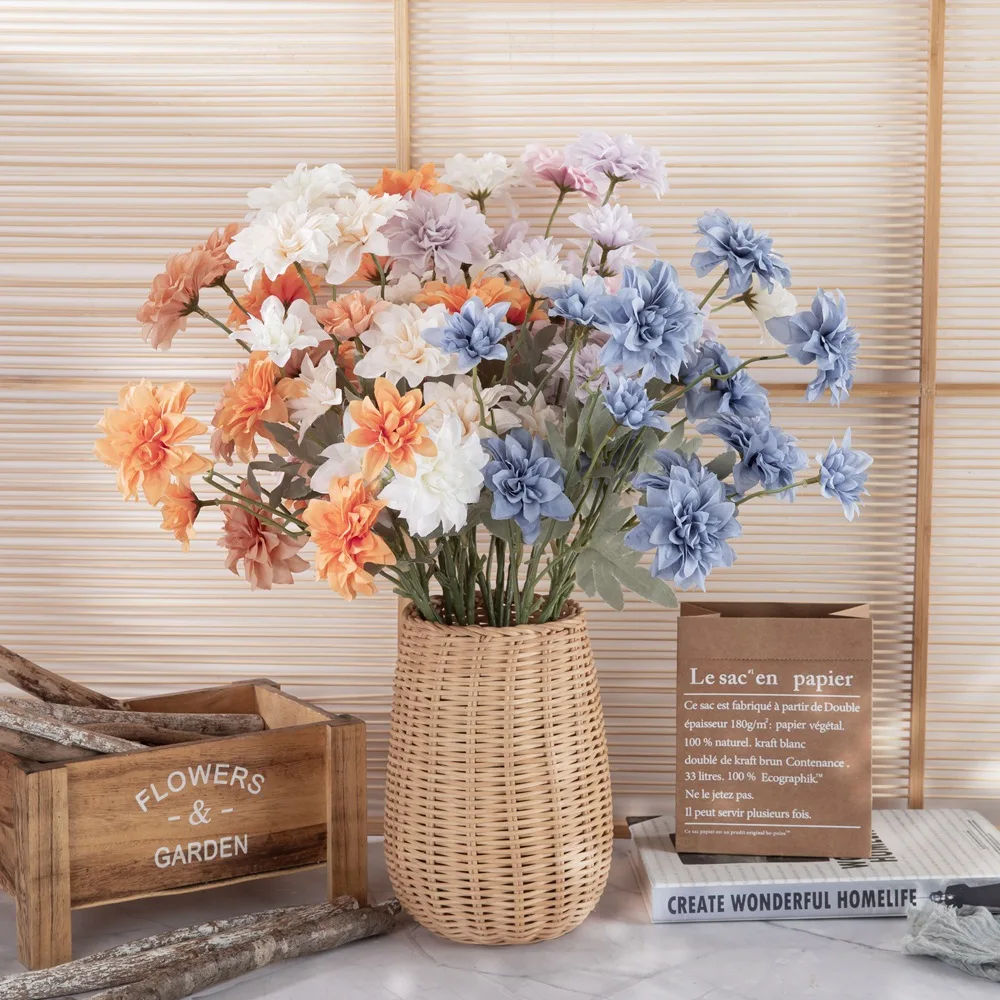 Artificial Flowers 53cm Silk Little Dahlia With Bud for Home Wedding Party