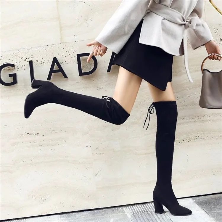 winter comfortable custom black thigh heel over the knee high boots