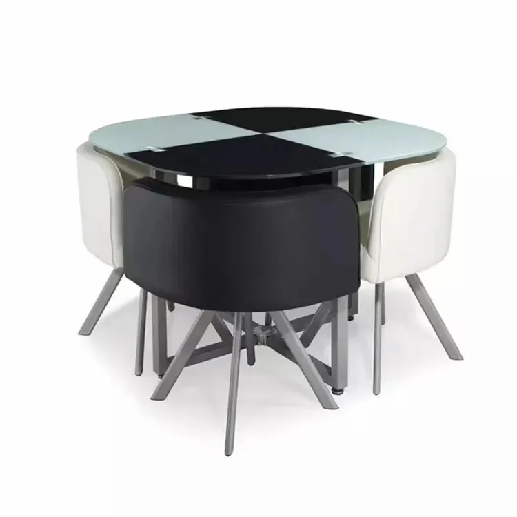 Factory Hot Sale Dining Furniture MDF Tabletop With Metal Legs Dining Table And 4 Chair Set 5 Pcs Set For Dining Room Kitchen