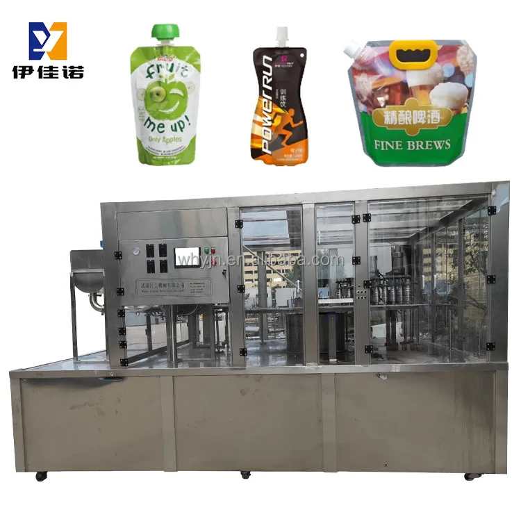 Rotary Automatic Premade Spout Bag Doypack Suck Pouches Filler Drink Milk Filling Capping Machine For Liquid Juice
