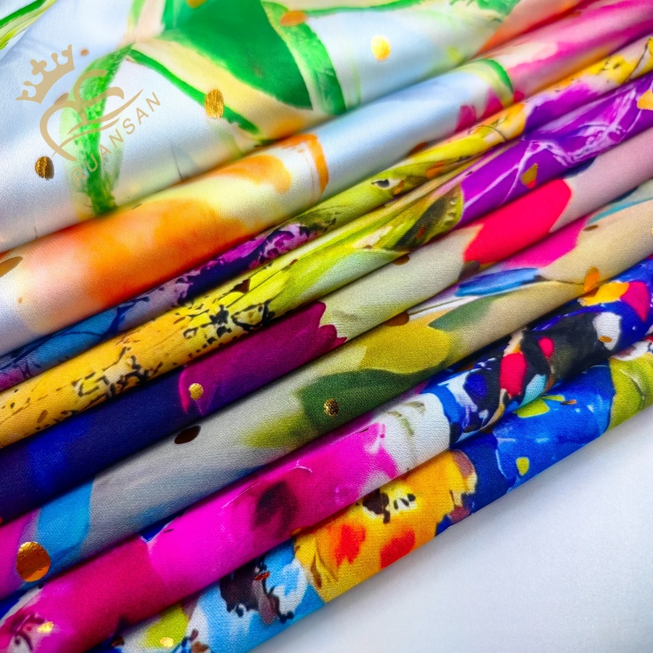 SATIN PRINT FOIL FABRIC BY PLAIN DYED WITH STANDARD HAND FEELING FOR DRESS