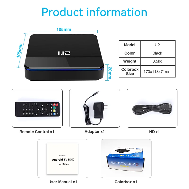 OEM/ODM U2 model dual wifi 6k Smart Tv Box 8GB 128GB USB 3.0 Android 9.0 Set Top TV Box smart TV box