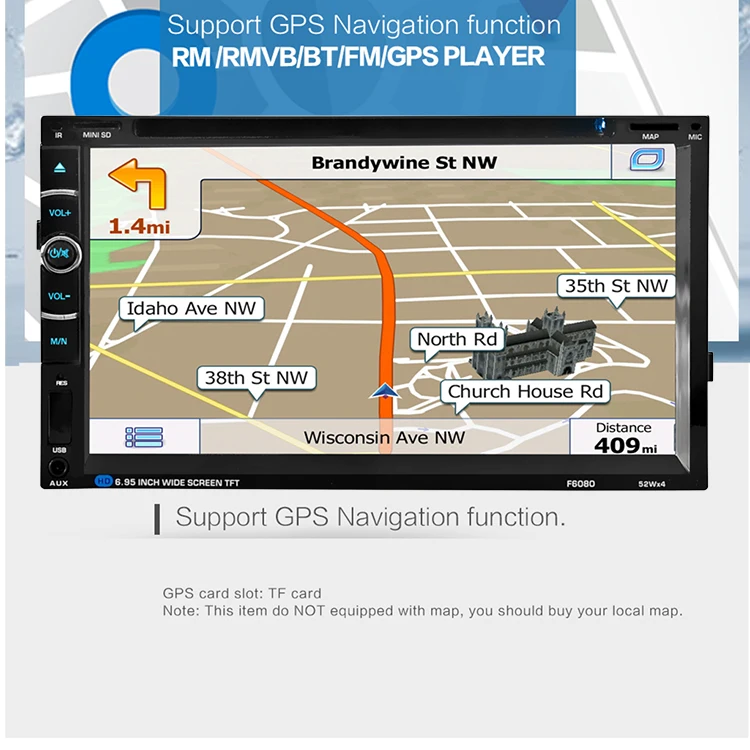 2 Din 6.95-inch Touoch Screen Universal GPS navigation Car DVD Player 6080