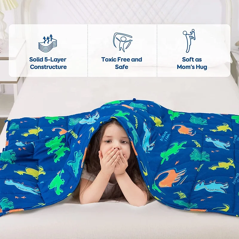 best seller custom dinosaur print sensory 5lbs glass beads kids cotton weighted blanket for children