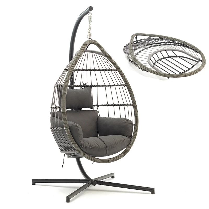 Wholesale Foldable Outdoor Indoor Furniture Modern Balcony Patio Garden Rattan Basket Egg Hanging Swing Cushion Chair With Stand