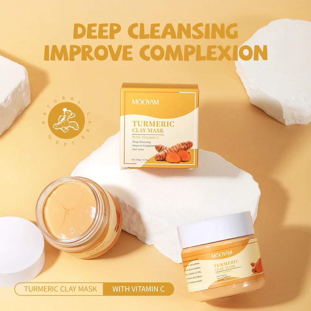 Private Label OEM/ODM Organic Turmeric Vitamin C Facial Mud Mask Face Skin Care Anti-Acne Refining Pores Brightening Clay Mask