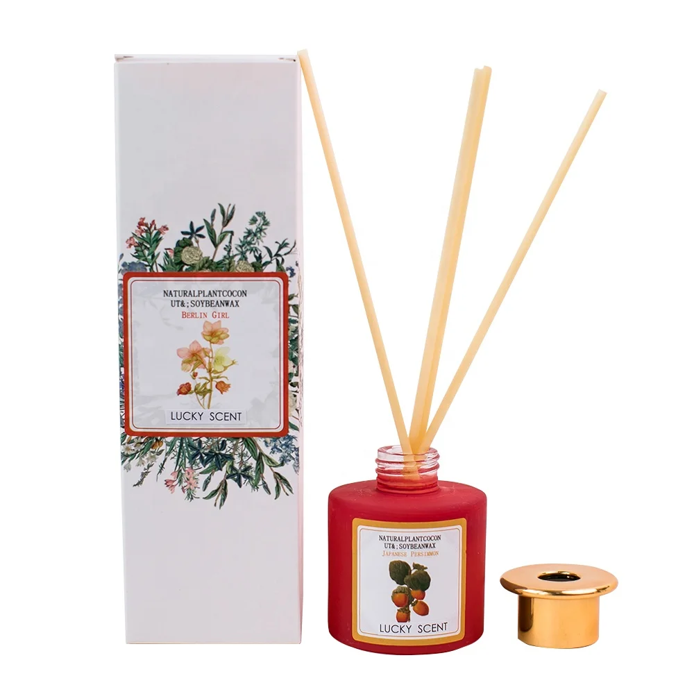 Spring Summer Luxury Printing White Glass Essential Oils Reed Diffuser With Packaging