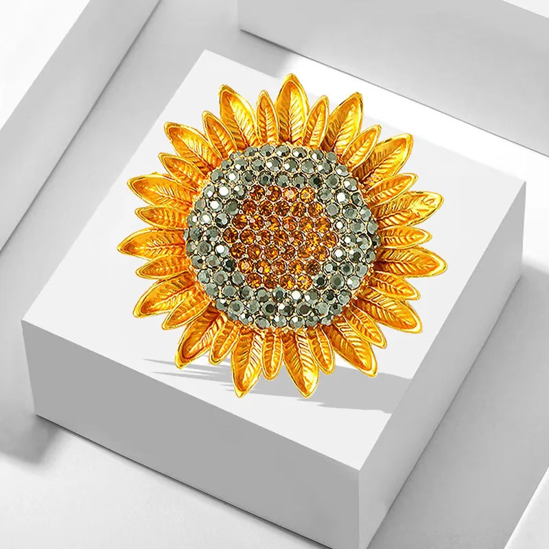 YOUFENG Jewelry Pretty Fashion Personalized Sunflower Diamond Plant Flower Alloy Brooch Suit Accessory for Women