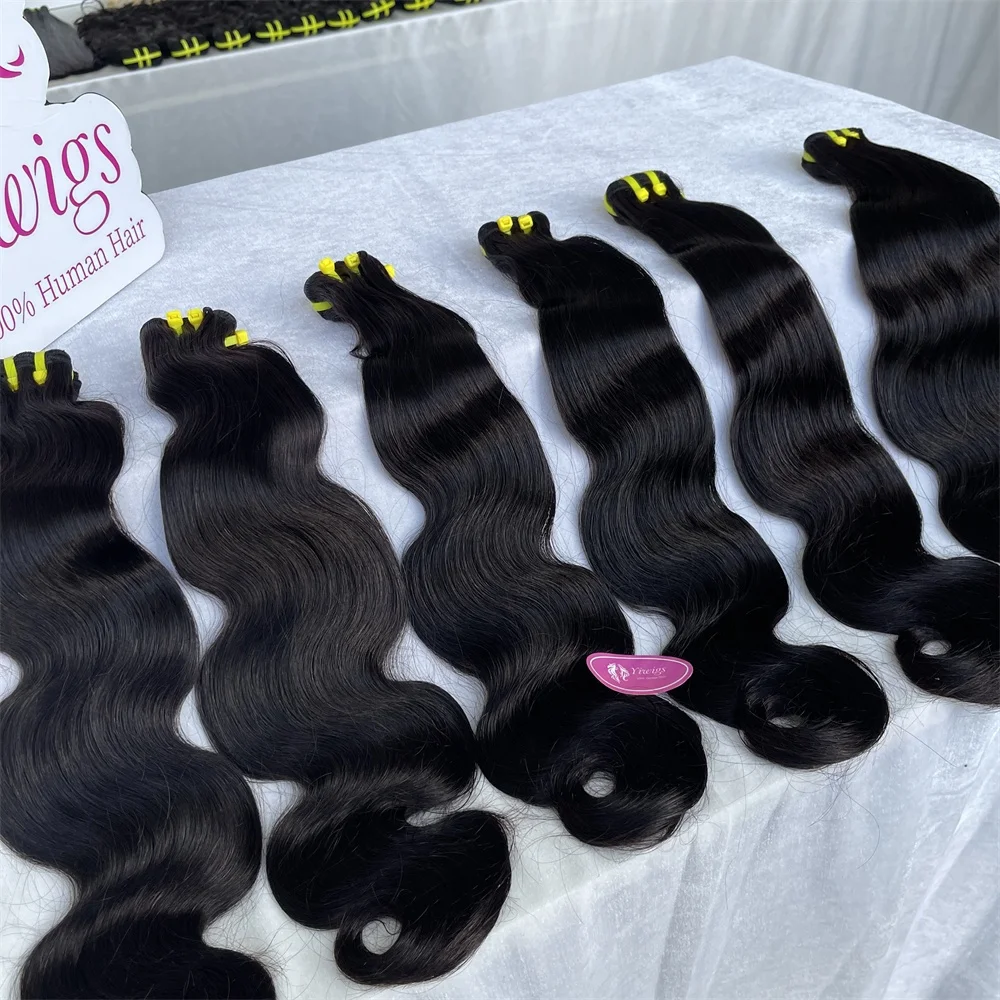 Premium Raw Vietnamese Temple Hair Vendors Wholesale Raw And Virgin One Donor Double Drawn Natural Body Wave Bundles