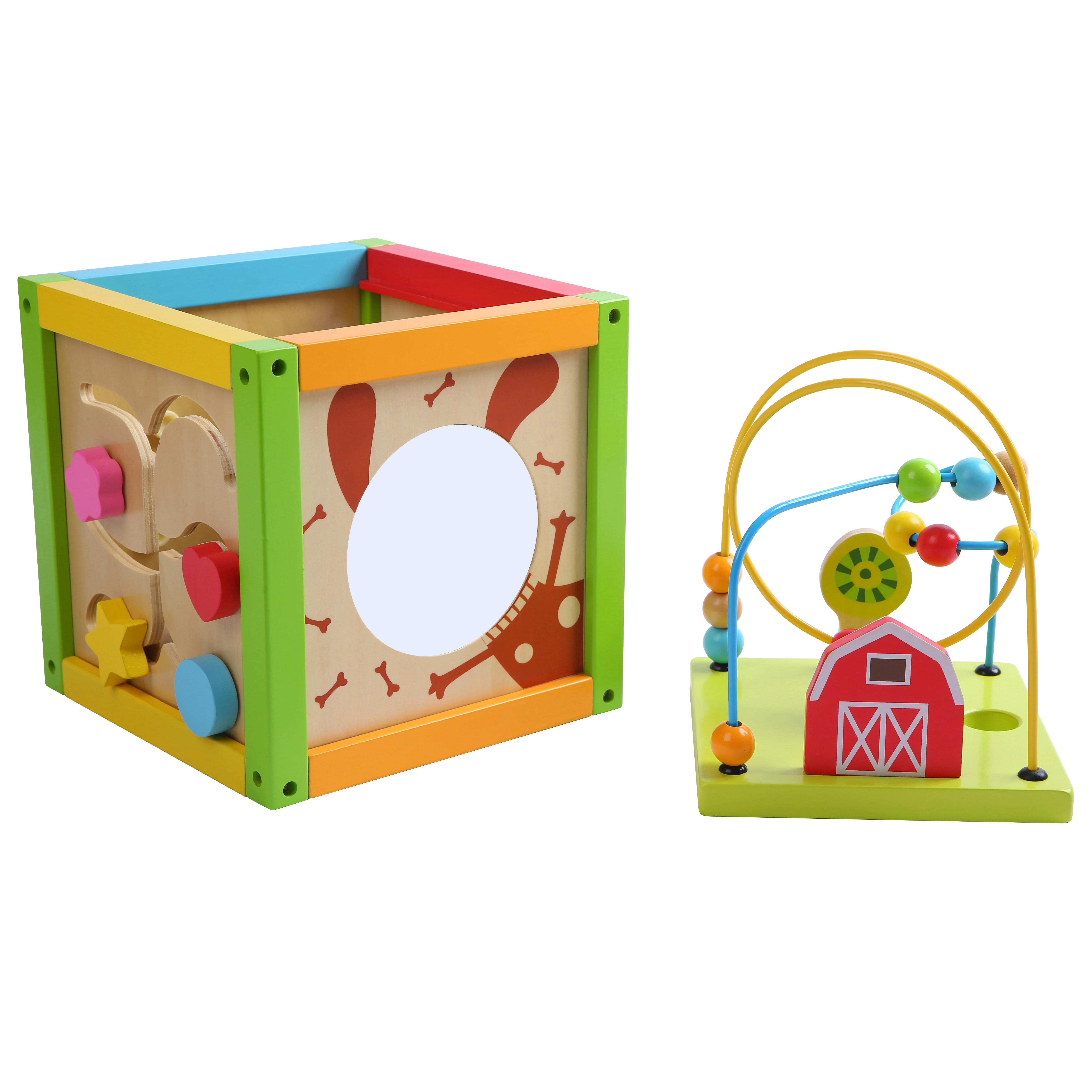 Montessori Multifunctional  Educational Toys Wooden Farm Bead Coaster Maze Activity Cube