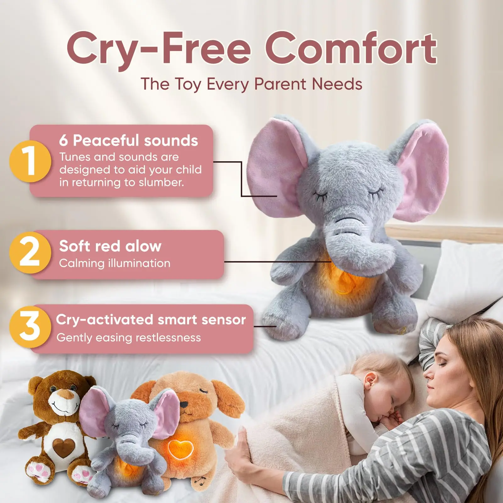 Interactive Light Up Electronic Musical Cute Soft Cartoon Movement Plush Toy Soothing Breathing Stuffed Animal For Baby