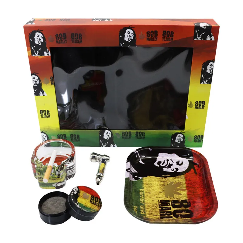
US popular design weed smoking accessories wholesale herb crusher grinder with rolling tray set smoking ashtray kit 
