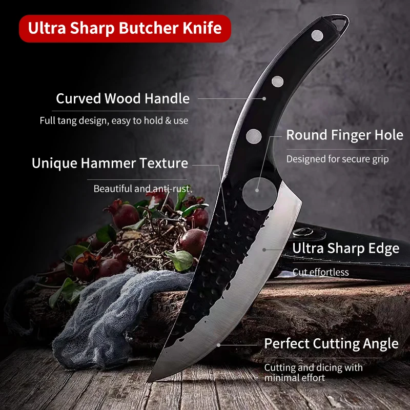 5inch Carbon Steel Pakka Wood Handle Meat 4Cr14Mov Cleaver slaughter knife Forged Boning Knife with Sheath