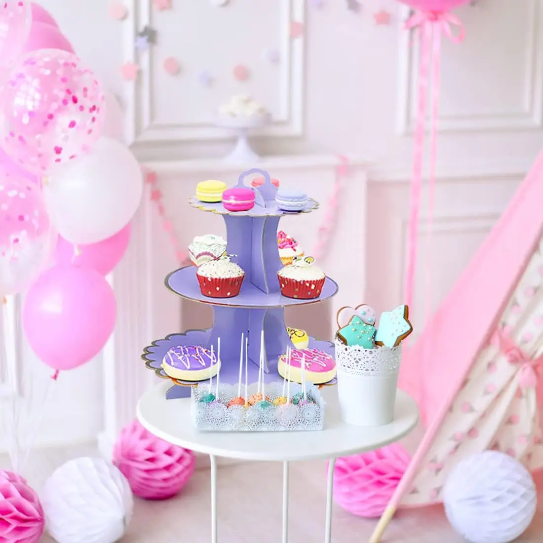 Wholesale Cardboard Cake Stand- 3 Tierl Hot Stamping  Dessert Stand Recycling Cupcake Stand Birthday and Holiday Party Supplies