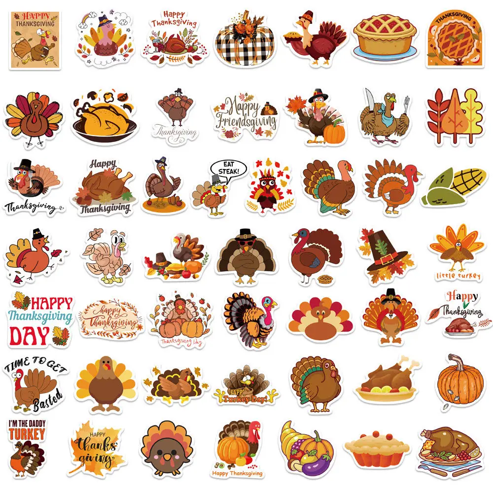 100PCS Thanksgiving Day Turkey Corn Squash Art Aesthetics Cute Funny Cartoon Decals Graffiti Vinyl Waterproof Stickers