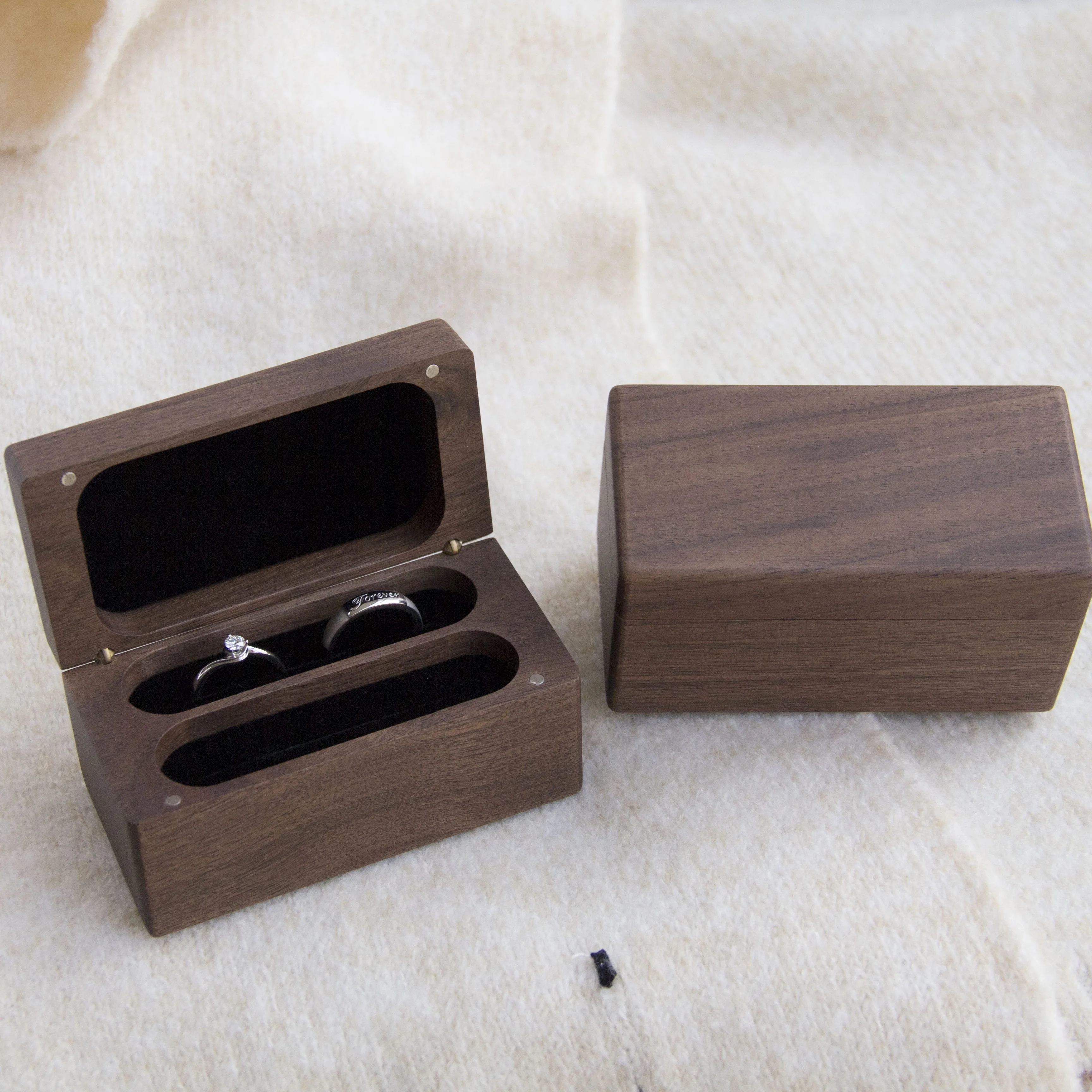 Quad wooden ring box jewel box wedding ring box engravable walnut wood for  3 4 pieces rings big