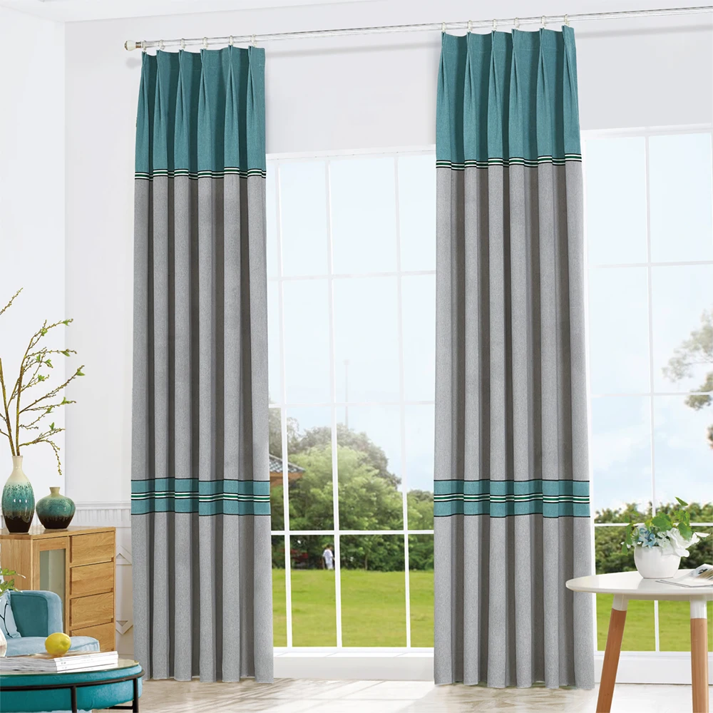 Custom two-color velvet fabric high blackout ultra-long curtain hotel insulation blue gray engineering curtain factory wholesale
