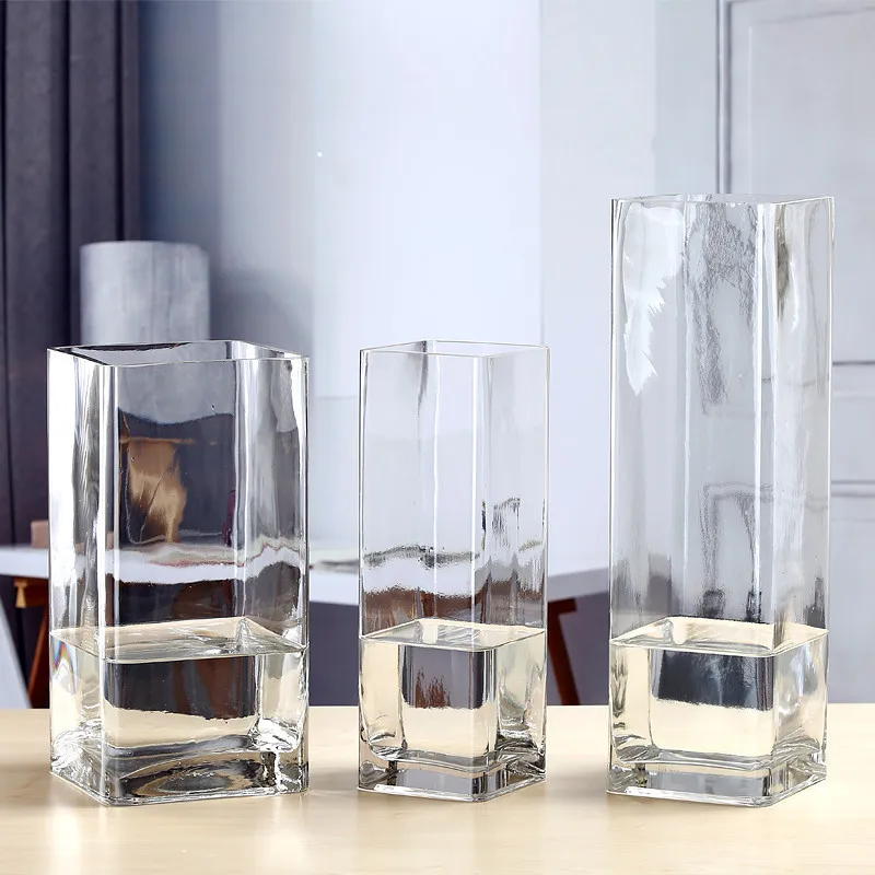 Modern Square Glass Vase Rich Bamboo Flower Arrangement Hydroponic Home Vase Transparent Vase