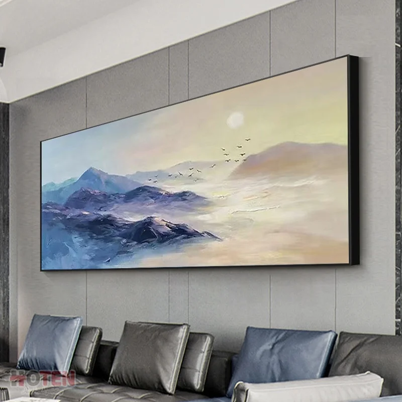 Mountains and rivers sunrise oil painting Heavy Texture Artworks Modern Design Decorative Canvas Mountains Abstract Art Wall