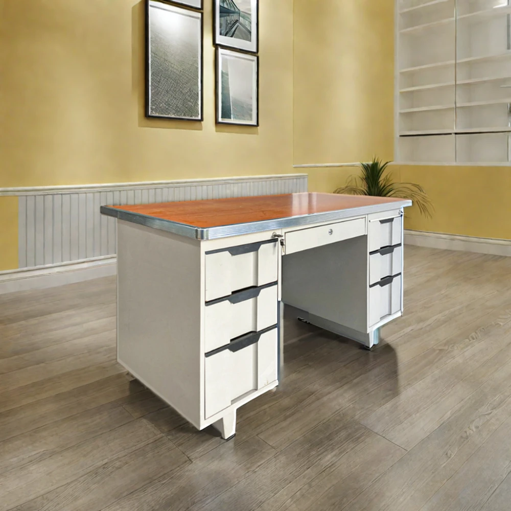Guangdong Factory Direct Modern Steel Office Table Metal Computer Desk with 6 Drawers High Quality Office Furniture
