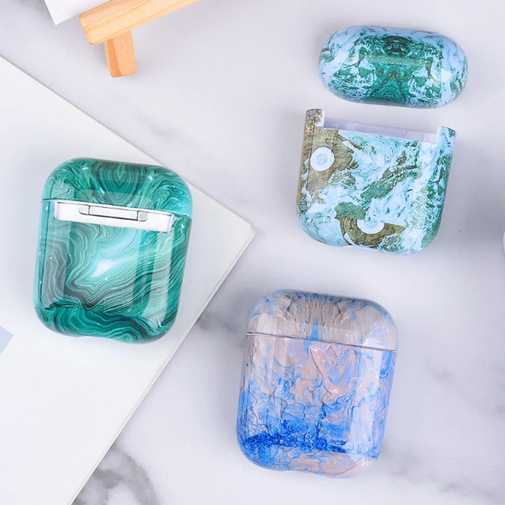  Glossy Shiny IMD Geometric Marble Earphone Storage Case