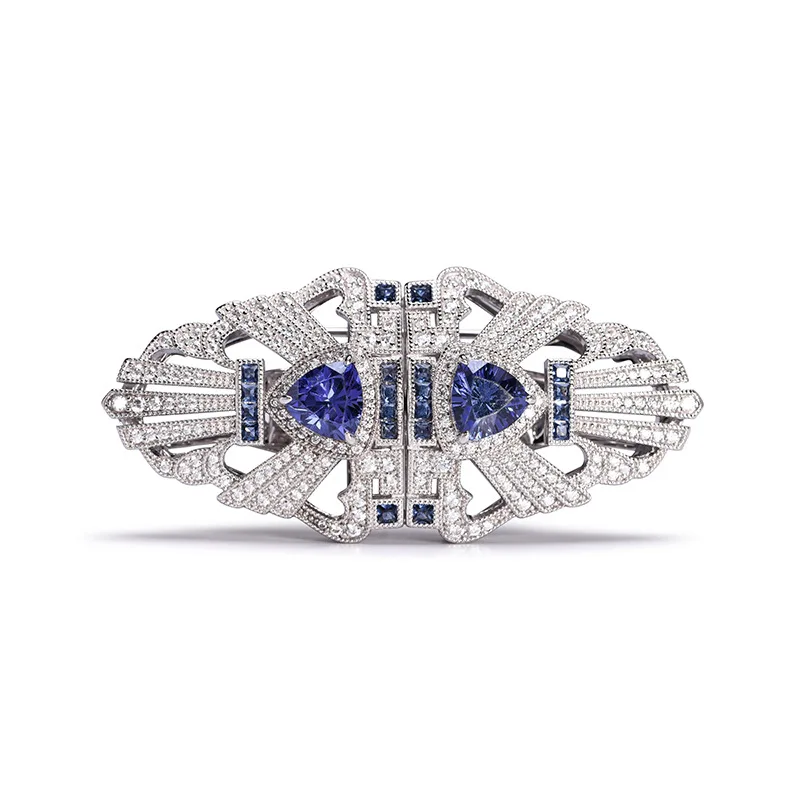 2023 New Sapphire Blue Vintage Silk Scarf Buckle Collar Clip 925 Sterling Silver double clip 2 in 1 brooch