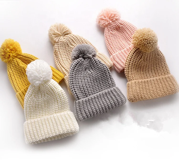 
Hot Sale High Quality Winter Fashion Solid Color Cute Warm Free Size Baby Candy Color Knit Beanie Hat 