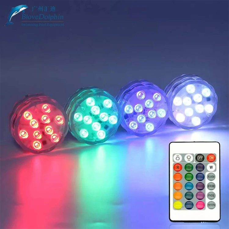 RGB Outdoor Garden Swimming Pool Accessories IP68 IP67 LED Underwater Light ABS Plastic Body Blue White Red Remote Control