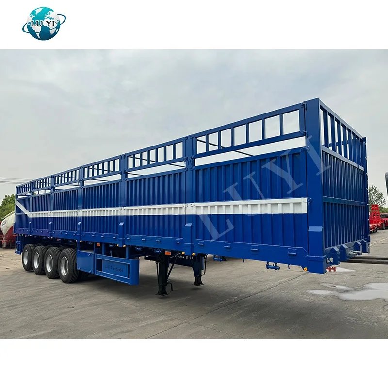 Heavy Duty 4 Axles 60ton Cargo Transport Semi Truck Trailer Box Trailer High Enclosed Side Wall Cargo Trailer
