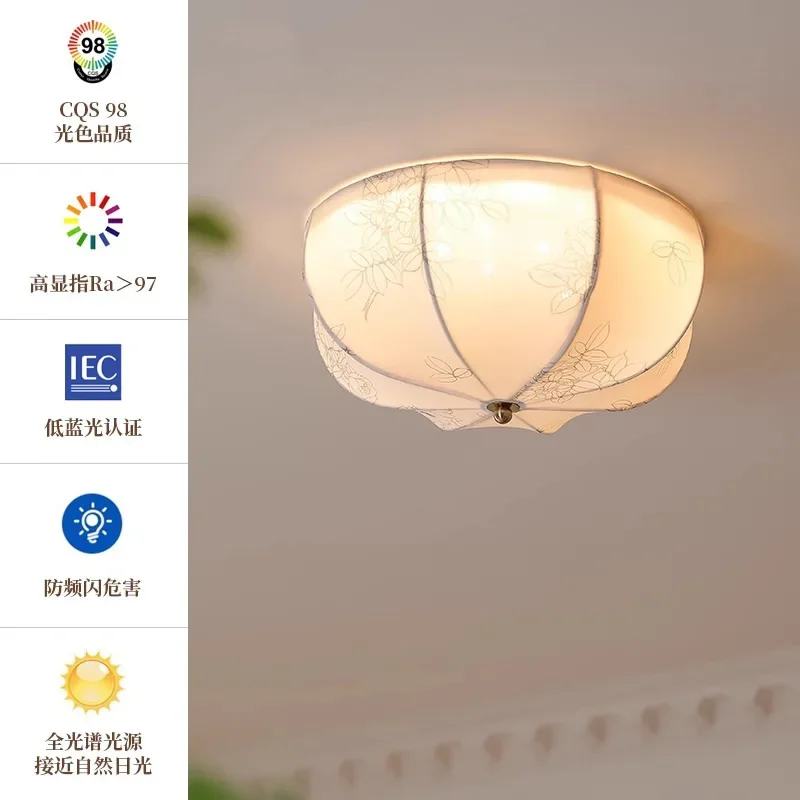 French Retro Fabric Ceiling Light Bedroom Study Pattern Master Bedroom Light Nothing Waste Cloakroom Aisle Dining-Room Lamp