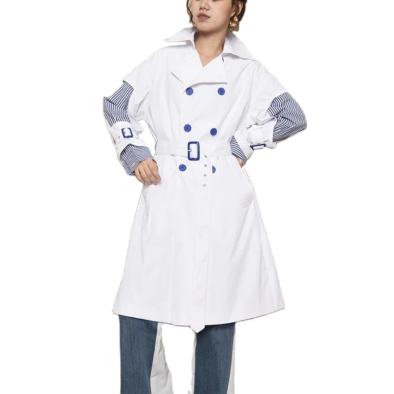 
 Женский Длинный Тренч CS8546, Лоскутная ветровка с длинным рукавом и широким отложным воротником, 2021  