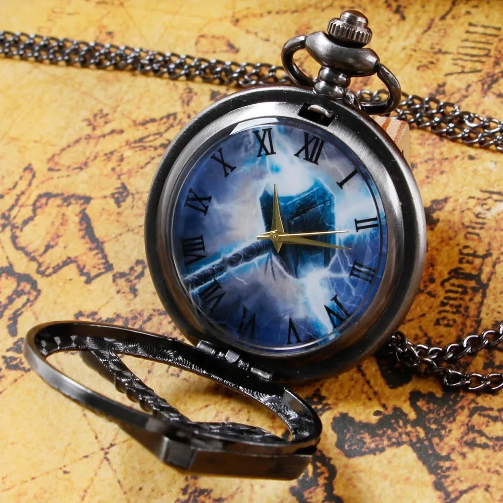 Super Fashion Big Hammer Design Pocket Watches Mens Women Personalised Quartz Pocket&Fob Chain Watch Necklace With Chain Gifts