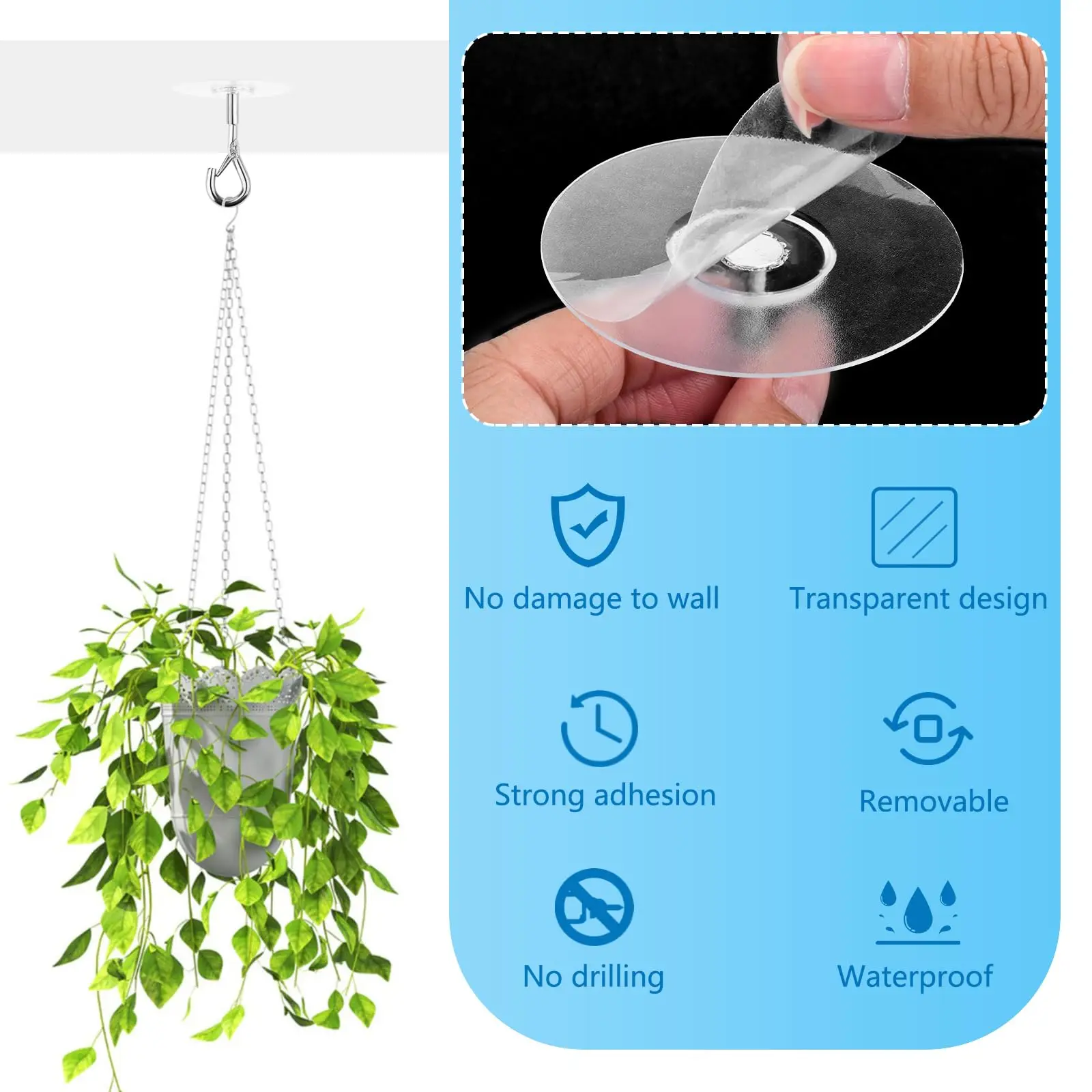 Self Adhesive Ceiling Hooks No Drilling  Stainless Steel Eye Hooks for Hanging Small Plants Wind Chimes,Easy to Open