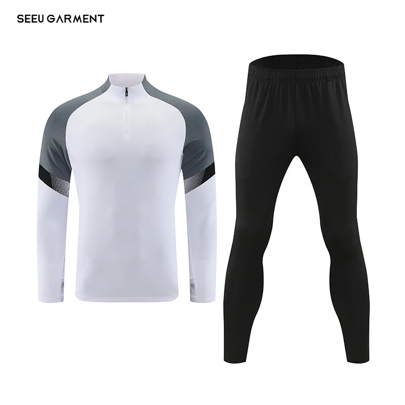SEEU Wholesale Long Sleeves Soccer Jersey Zipper Design Football Team Soccer Jersey Set Premium Fabric Blank Soccer Jersey