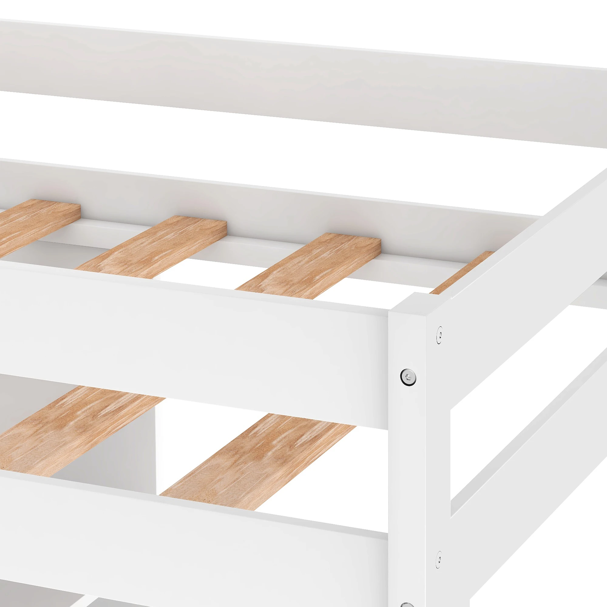 Convertible Loft Bed with L-Shape Desk, Twin Bunk Bed with Shelves and Ladder for Boys and Girls, White