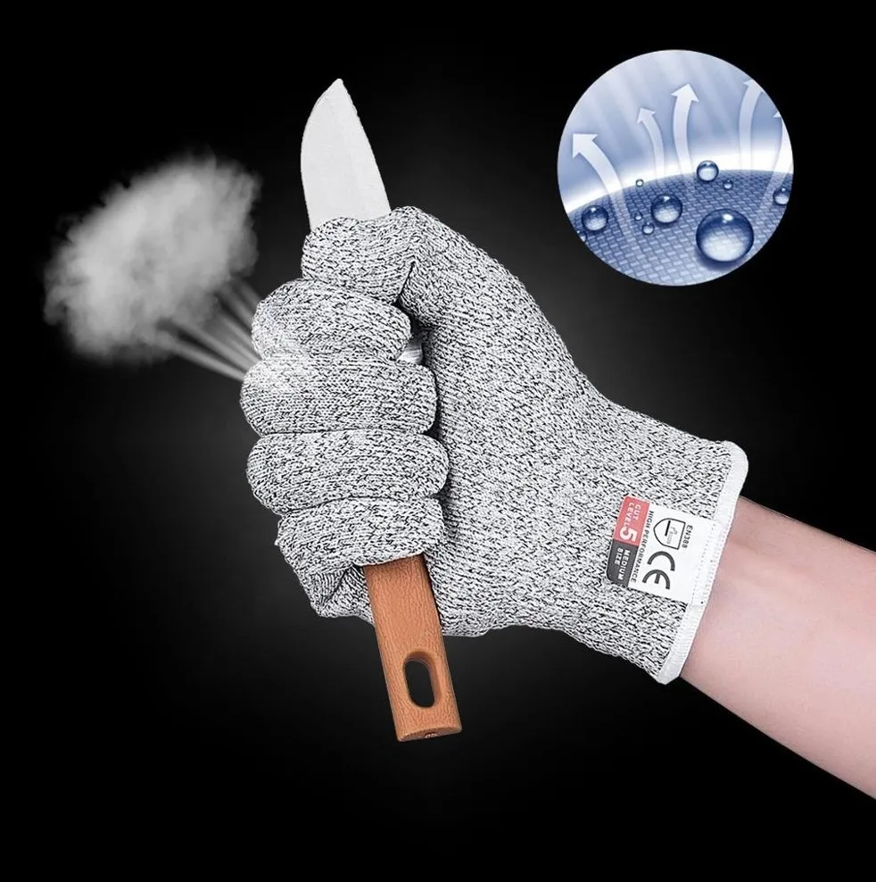 CE EN388 4544 Level 5 Cheap 13G HPPE Safety Kitchen Anti Cut Resistant Glove