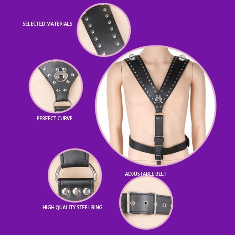High Quality Leather Bound Black Belt Bondage Garment Male Penis Ring Restraint Slave Game Tools