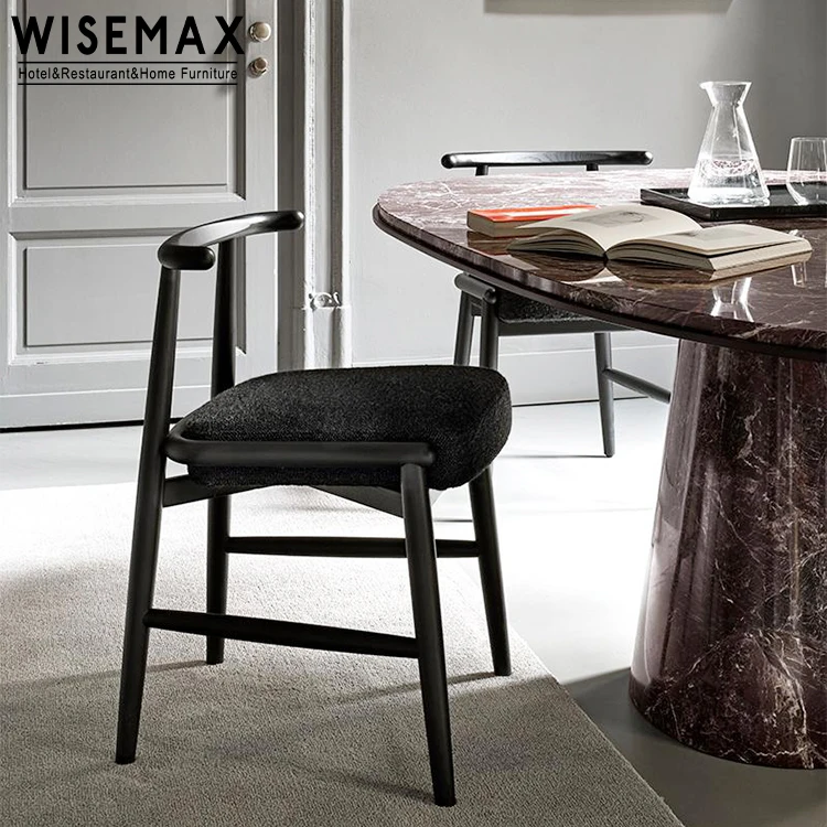 Мебель WISEMAX Минималистичная мебель для столовой белый тканевый стул черная деревянная рамка обеденный ресторана без подлокотника