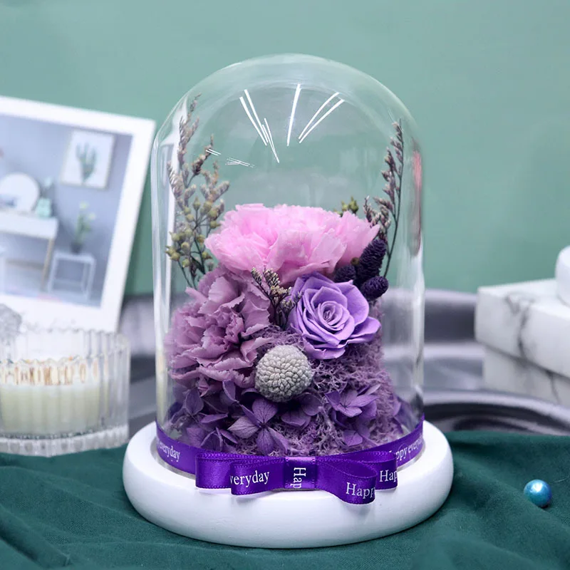 wholesale eternal flower carnation glass dome for celebration party photo