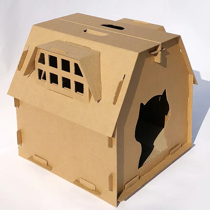 Cat scratcher box cardboard with doll house cat playground