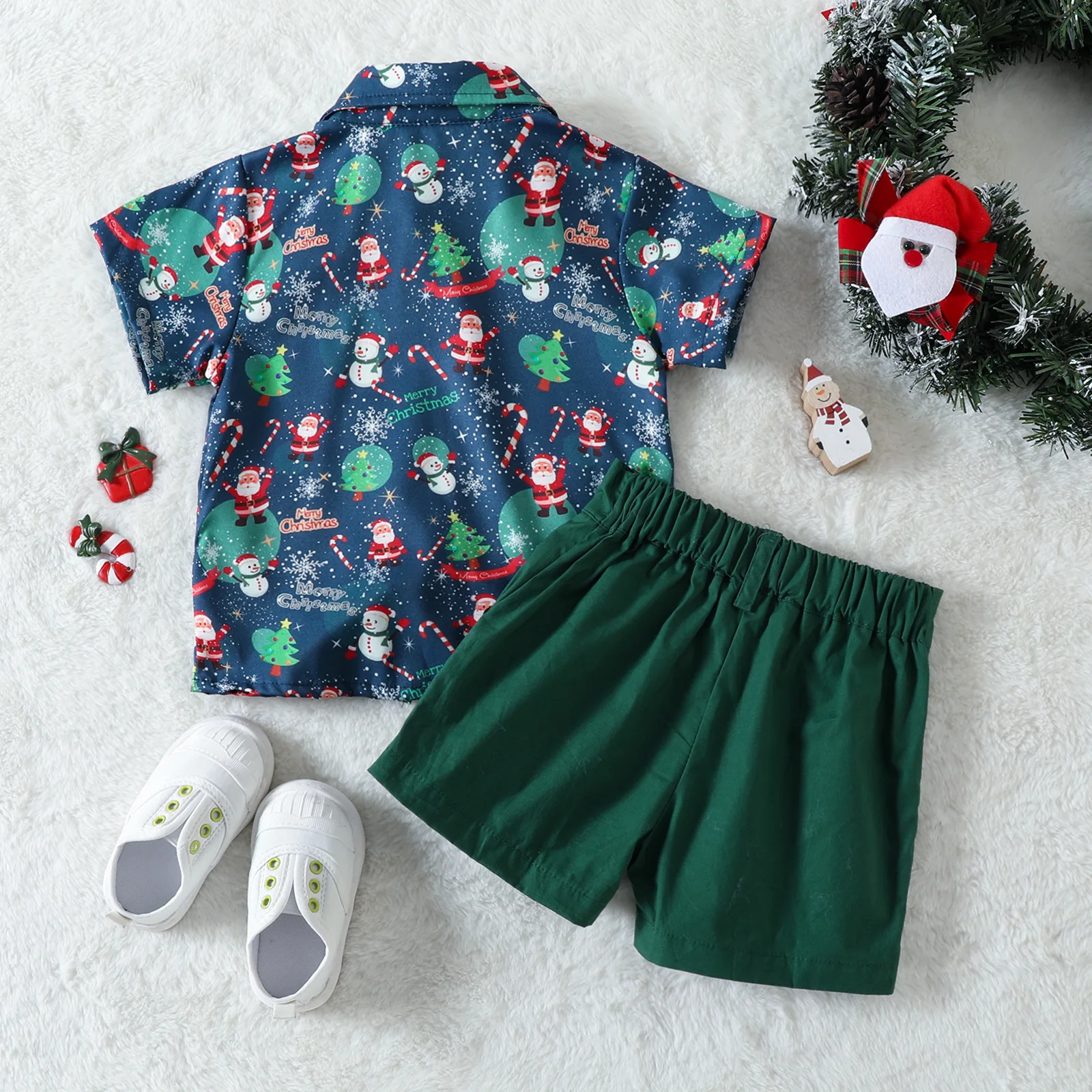 New Pattern Autumn Shorts Set Clothes Short Sleeve Short Pants Christmas Costumes Boy Shirt Suit