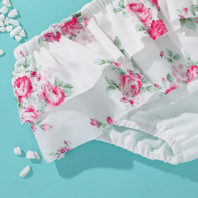 Wholesale Ruffle Floral Leopard Child Swimwear Baby Kids Two Piece Swimsuit For Girls