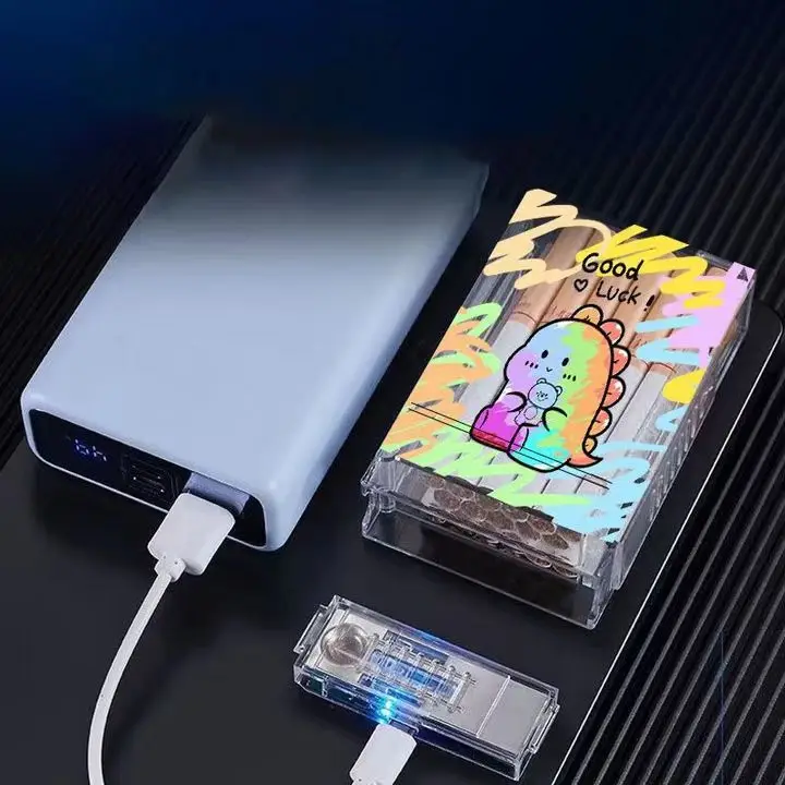JiaXin transparent cigarette Protective Box Sanrio rechargeable lighter Plastic Acrylic Cigarette Case with usb lighter