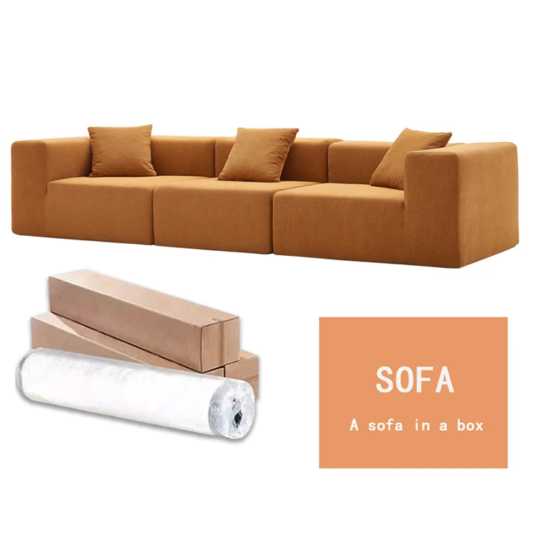 Modern Simple Vacuum Compressed Orange Sofa Height Density Sponge Modular Leisure Sofa For Living Room Furniture
