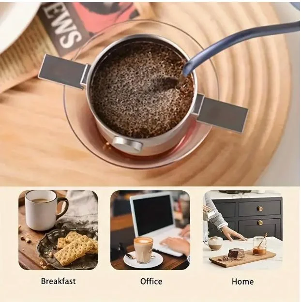 CHANGKEHOME 304 Stainless steel  Double filter paper coffee filter Double ear folding hand coffee filter cup