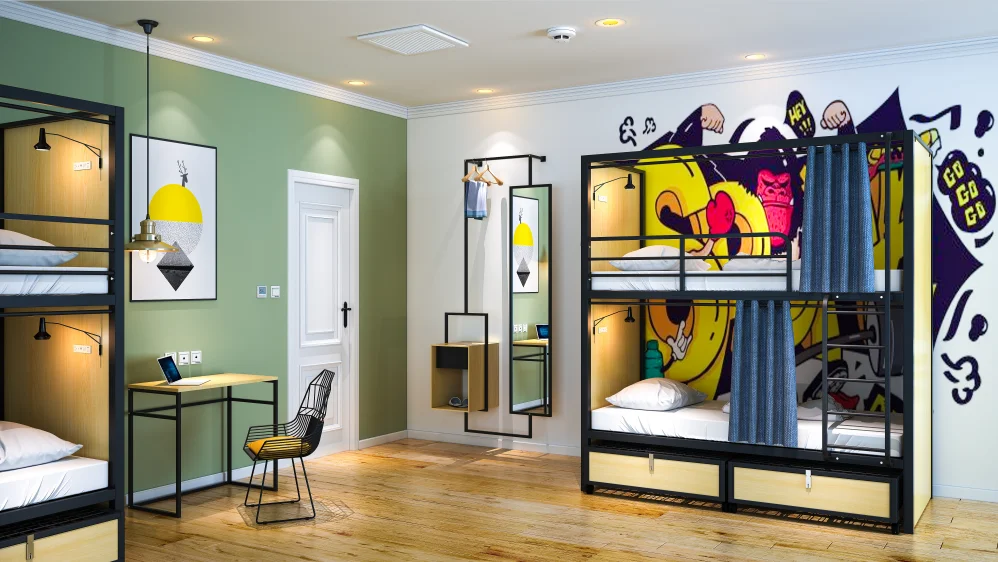 Steel frame hotel lodge OEM bunk bed sleeping box bedroom furniture for hostel and hotel