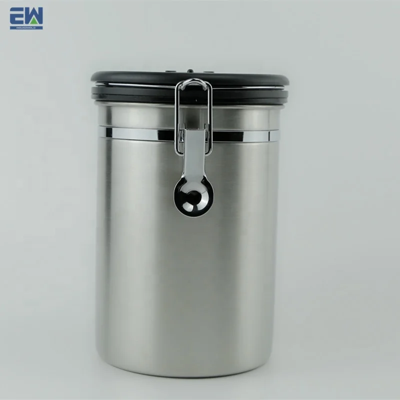 round Metal Airtight Storage Canister for Tea Cafe Sugar Kitchenware Coffee Bean Storage Top Garage Stainless Steel Jar